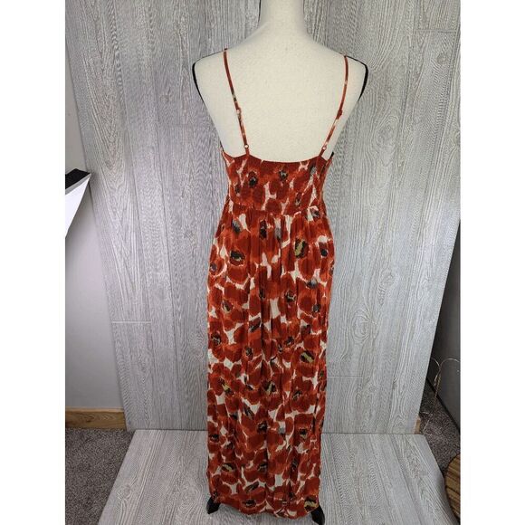 Elle Women's Medium Red Orange Spaghetti Strap Maxi Dress Gown Sundress - Picture 2 of 8